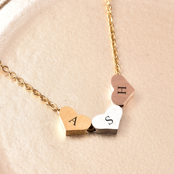 Personalised Engravable Three Initial Heart Necklace, Size 18+2 Inch, Stainless Steel