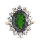 9K Yellow Gold Chrome Diopside and Natural Cambodian Zircon Ring (Size Q) 8.41 Ct.
