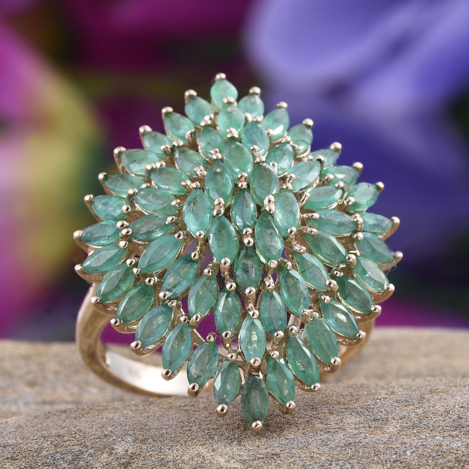 9K Y Gold AAA Kagem Zambian Emerald (Mrq) Cluster Ring 5.000 Ct.
