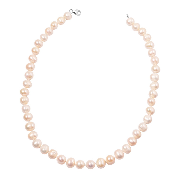 Fresh Water White Organic Pearl (9-11 MM) Necklace (Size 18) in Rhodium Plated Sterling Silver 145.0