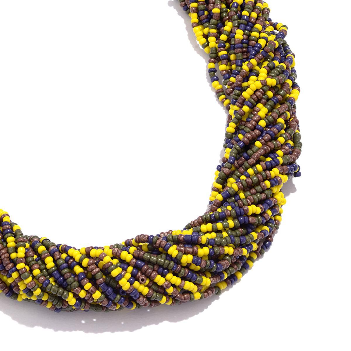 Jewels of India Multi Colour Seed Beads Necklace and Hook Earrings in Gold Tone