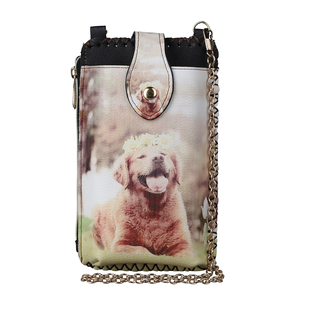 DOD - Stylish Dog Pattern Cell Phone Bag with Chain Shoulder Strap - Beige