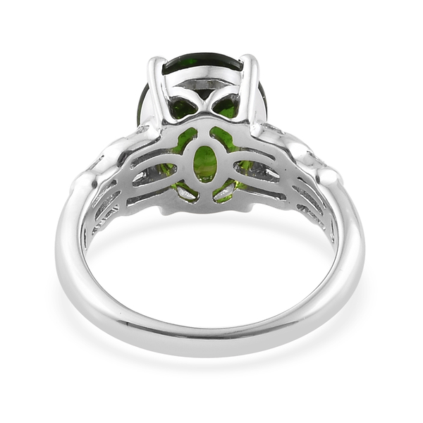 9K W Gold AAA Chrome Diopside (Ovl 11x9mm, 3.45 Ct) and Natural Cambodian Zircon Ring 4.000 Ct.