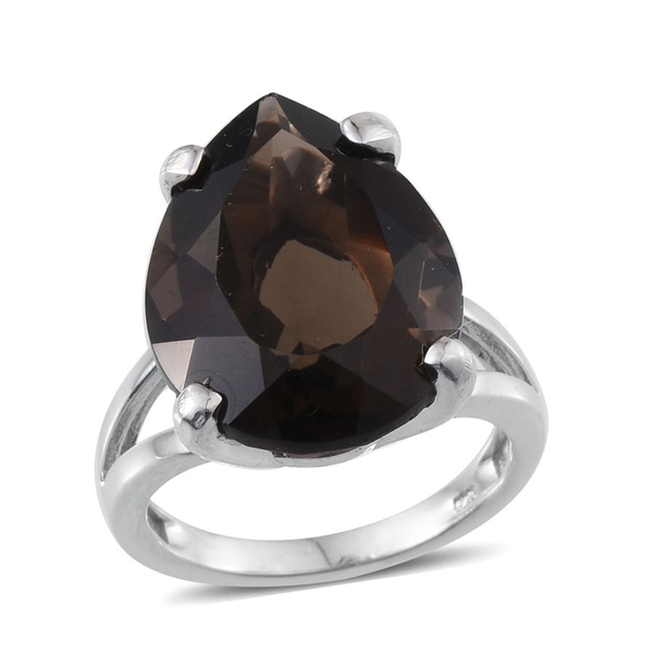 Brazilian Smoky Quartz (Pear) Solitaire Ring in Platinum Overlay Sterling Silver 13.250 Ct.