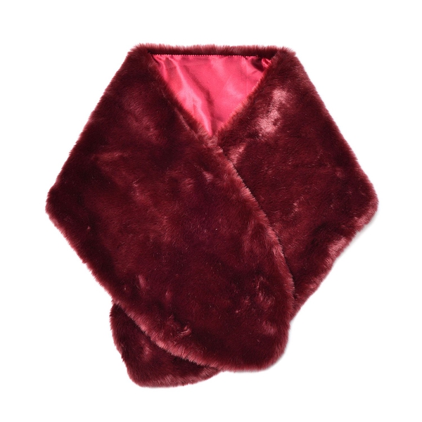 Faux Fur Red Wrap - Collar (Size 150x27 Cm)