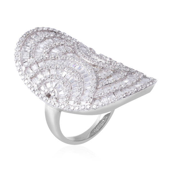 ELANZA Simulated Diamond (Rnd) Cluster Ring in Rhodium Overlay Sterling Silver, Silver wt 7.85 Gms.