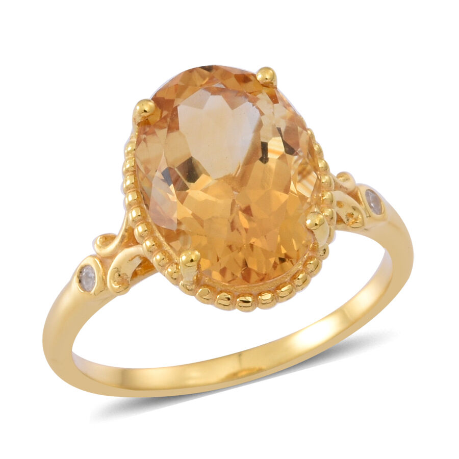 Rare Uruguay Citrine (Ovl 5.84 Ct), Natural Cambodian White Zircon Ring in 18K Vermeil Yellow Gold P