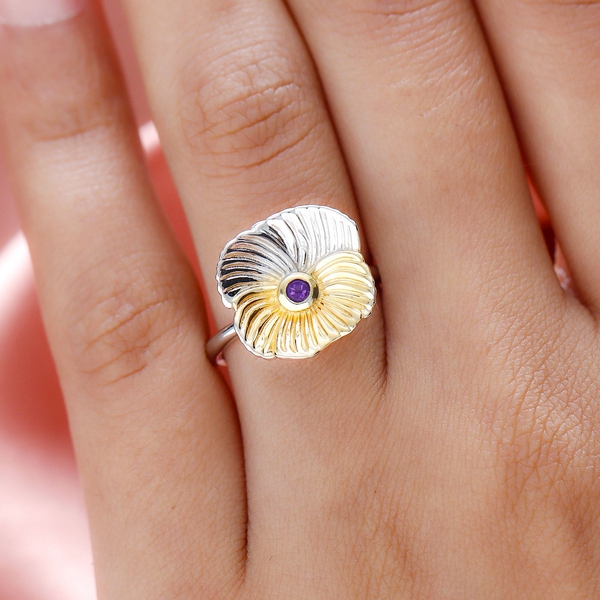 Amethyst Floral Ring in Platinum and Yellow Gold Overlay Sterling Silver