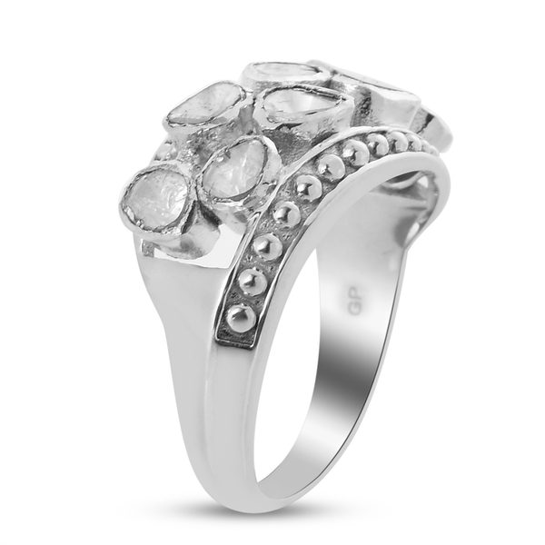 GP -  Polki Diamond & Kanchanaburi Blue Sapphire Ring in Platinum Overlay Sterling Silver 1.50 Ct, Silver Wt 5.13 Gms.