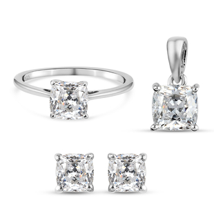 3 Piece Set -  Swarovski Zirconia Solitaire Pendant and Solitaire Stud Push Post Earring and S in Pl