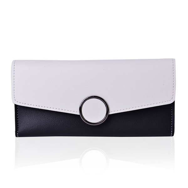 Designer Inspired - Black and White Colour Ladies Purse with Multiple Card Slots and Metallic Circle
