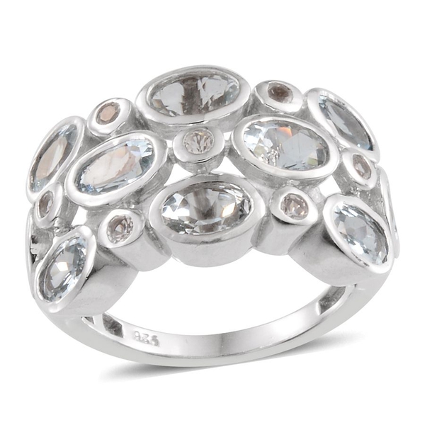 Espirito Santo Aquamarine (Ovl), White Topaz Ring in Platinum Overlay Sterling Silver 3.750 Ct.
