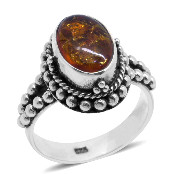 Royal Bali Collection Amber (Ovl) Solitaire Ring in Sterling Silver 1.380 Ct.