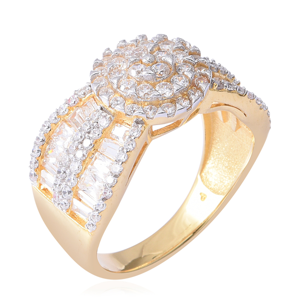 ELANZA Simulated Diamond (Rnd) Cluster Ring in Rhodium and Yellow Gold Overlay Sterling Silver