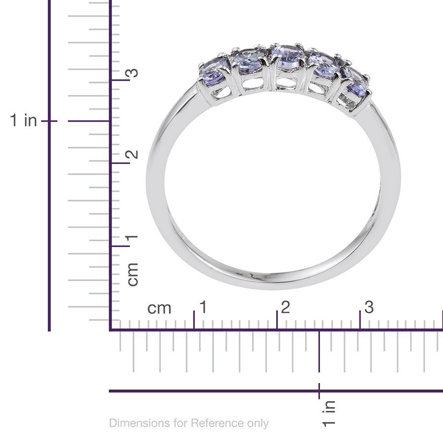 Green Blue Tanzanite (Ovl) 5 Stone Ring in ION Plated Platinum Bond 1.250 Ct.