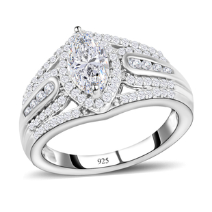 Moissanite Cluster Ring in Platinum Overlay Sterling Silver 1.56 Ct.