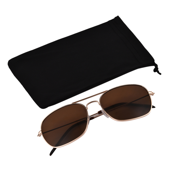Aviator Sunglasses with Polycarbonate Frame Lens - Black & Gold