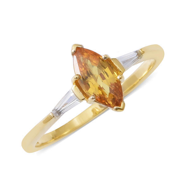 9K Yellow Gold AA Yellow Sapphire (Mrq), Natural Cambodian White Zircon Ring 1.190 Ct..