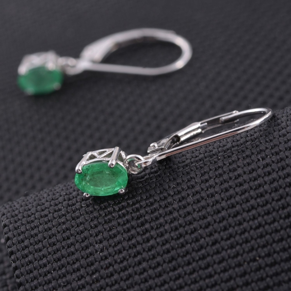 ILIANA 18K W Gold Boyaca Colombian Emerald (Ovl) Lever Back Earrings 0.850 Ct.