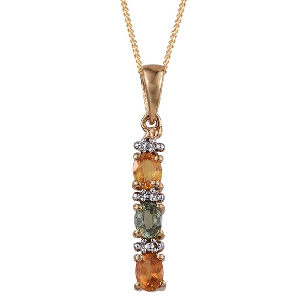 Yellow Sapphire (Ovl), Green Sapphire and Orange Sapphire Pendant With Chain in 14K Gold Overlay Ste