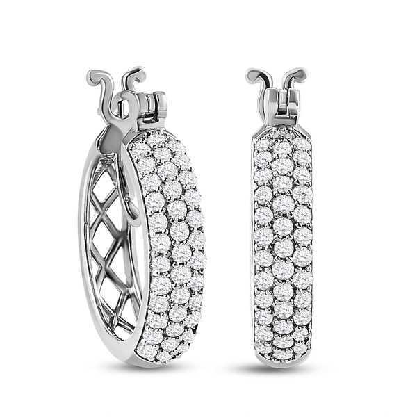 Moissanite Full Hoop Earrings (With Clasp) in Platinum Overlay Sterling Silver 1.55 Ct, Silver Wt. 8