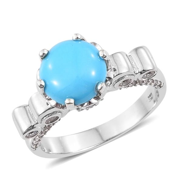4.50 Ct Turquoise and Zircon Solitaire Ring in Platinum Plated Silver Silver 5.50 Grams