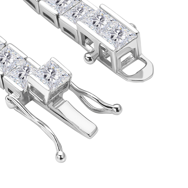 Moissanite Bracelet (Size - 7) in Rhodium Overlay Sterling Silver 14.00 Ct, Silver Wt. 12.40 Gms