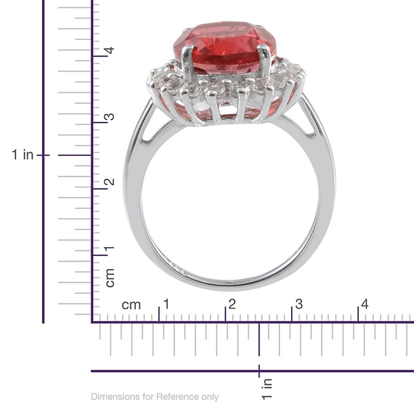 Padparadscha Colour Quartz (Ovl 4.50 Ct), White Topaz Ring in Platinum Overlay Sterling Silver 5.100 Ct.