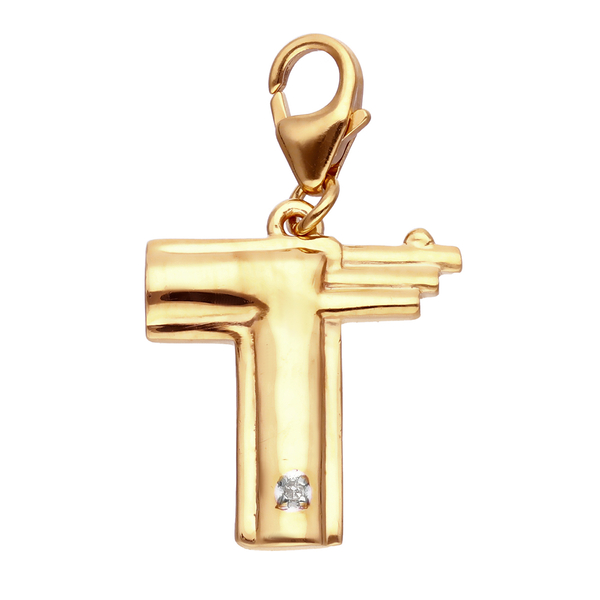 Diamond (Rnd) Initial T Charm in 14K Gold Overlay Sterling Silver