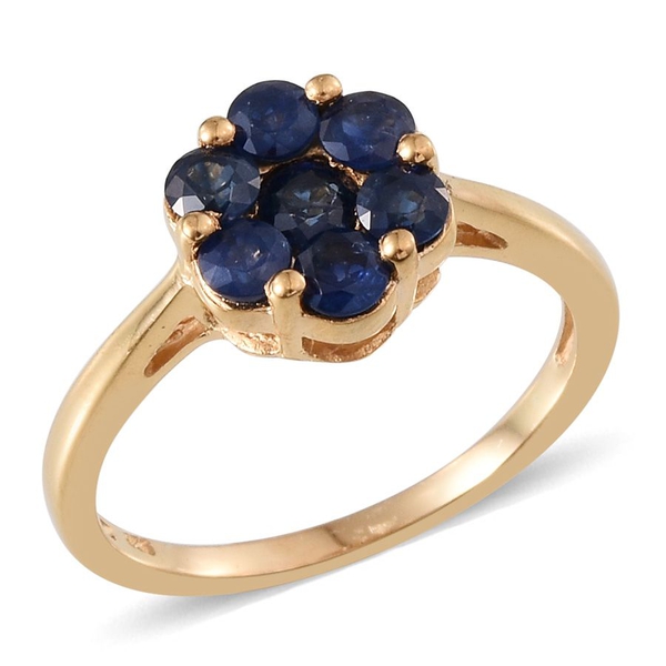 Kanchanaburi Blue Sapphire (Rnd) 7 Stone Floral Ring in 14K Gold Overlay Sterling Silver 1.750 Ct.