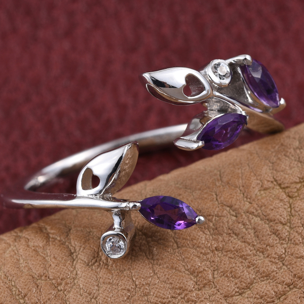 Kimberley Wild At Heart Collection Amethyst (Mrq), Natural Cambodian Zircon Ring in Platinum Overlay Sterling Silver