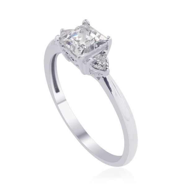 Lustro Stella - Platinum Overlay Sterling Silver (Sqr) Ring Made with Finest CZ  1.480 Ct.