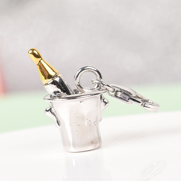 Platinum and Yellow Gold Overlay Sterling Silver Bottle in Bucket Charm