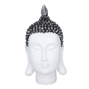 Buddha head decoration - white with silver Size:L10.5*W10*H20cm Color: white + silver + black Weight: 370 g Material: resin
