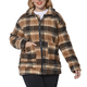 Dark and Light Brown Plaid Pattern Faux Fur Coat with Pockets