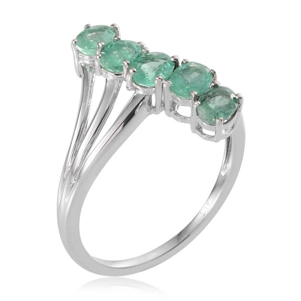 Close Out Deal 14K W Gold Boyaca Colombian Emerald (Ovl) 5 Stone Crossover Ring 1.500 Ct.