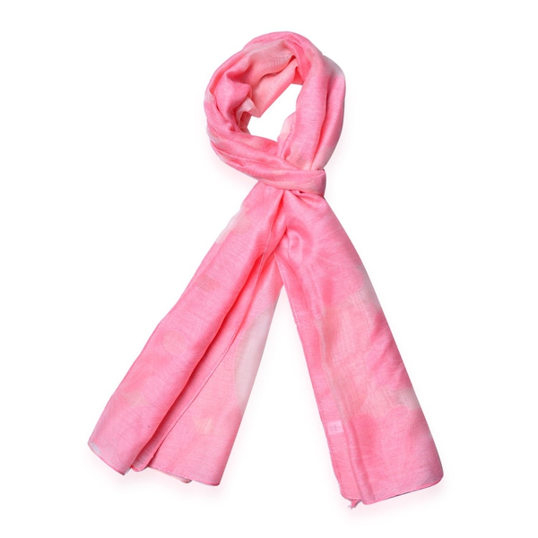 Floral Pattern Pink and White Colour Scarf (Size 180x80 Cm)