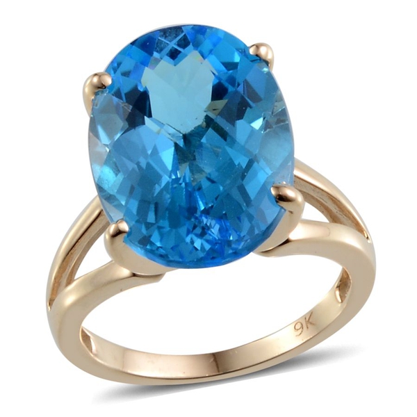 9K Y Gold Electric Swiss Blue Topaz (Ovl) Solitaire Ring 14.000 Ct.
