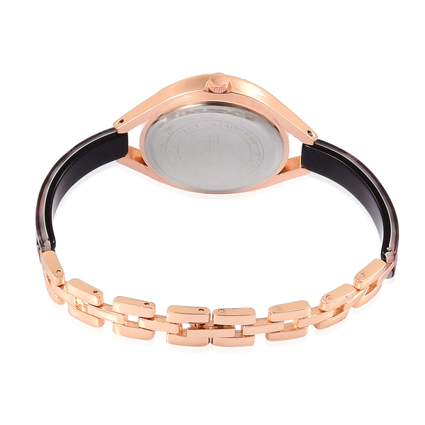 STRADA - Black and Multi MOSAIC Japanese Movement Rose Gold Tone Time Piece.