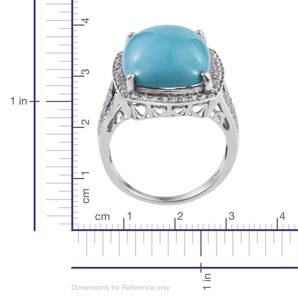 Arizona Sleeping Beauty Turquoise (Cush 15.25 Ct), Natural Cambodian Zircon Ring in Platinum Overlay Sterling Silver 16.500 Ct.