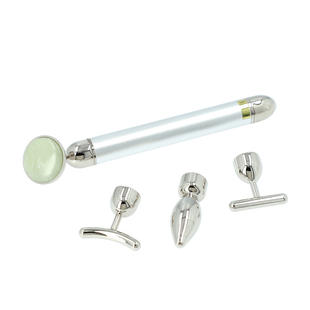 4-in-1 Green Jade Facial Roller - Silver Plated Interchangeable Heads (Incl. Green Jade, T-Shaped an