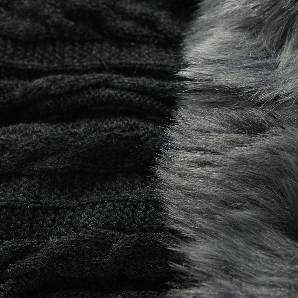 Charcoal Colour Knitted Snood (Free Size) and Hand Gloves with Fur