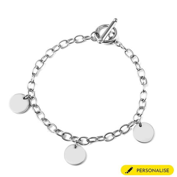 Personalised Engravable 3 Disc Charm Bracelet, in Stainless Steel 8.5inches