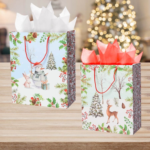 12 Piece Set Christmas Theme Gift Paper Gift Bags (Small-18x23x10cm, Medium-26x32x12cm, Large-31x42x12cm)