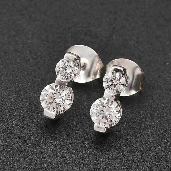 Lustro Stella Sterling Silver Earrings Made with Finest CZ 1.77 Ct.