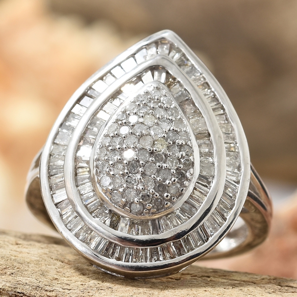 Diamond (Bgt) Ring in Platinum Overlay Sterling Silver 1.000  Ct, Number of Diamonds 174.