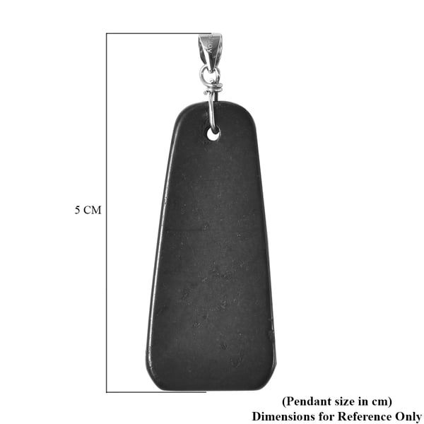 Shungite Trapezium Thick Pendant with Chain (Size 18) in Rhodium Overlay Sterling Silver 32.80 Ct