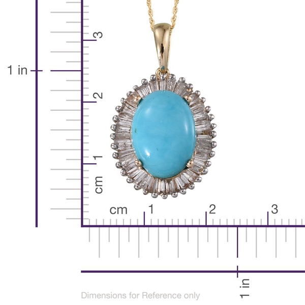 9K Y Gold Arizona Sleeping Beauty Turquoise (Ovl 5.00 Ct), Diamond Pendant With Chain 6.000 Ct.