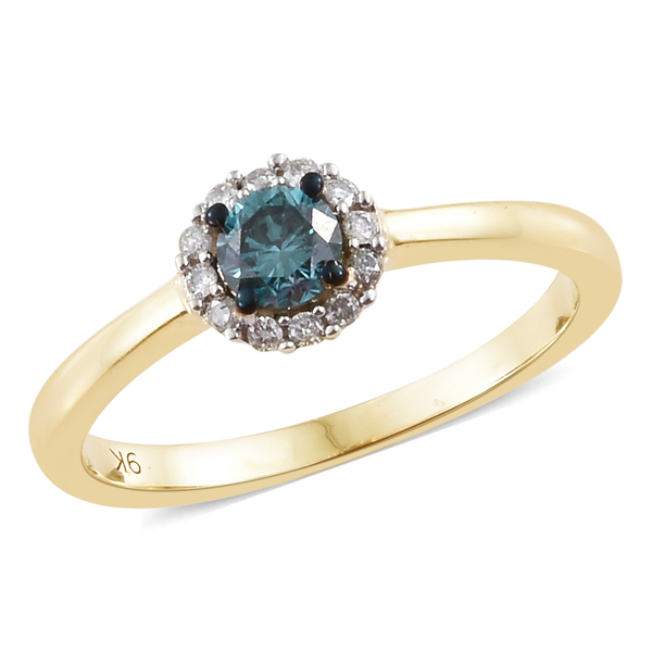 9K Yellow Gold Blue and White Diamond (Rnd) Floral Ring