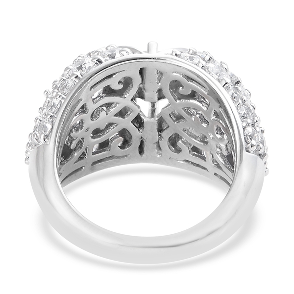 Lustro Stella - Platinum Overlay Sterling Silver (Rnd) Cluster Ring Made with Finest CZ, Silver wt 7.45 Gms